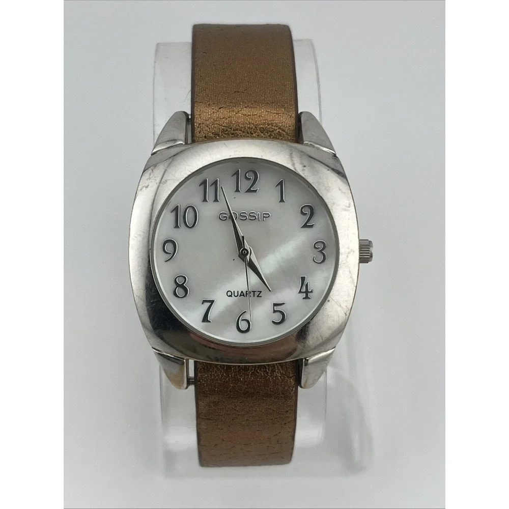 Gossip Watch Women‎ 32mm Case MOP Dial Copper Faux Leather Band- New Battery